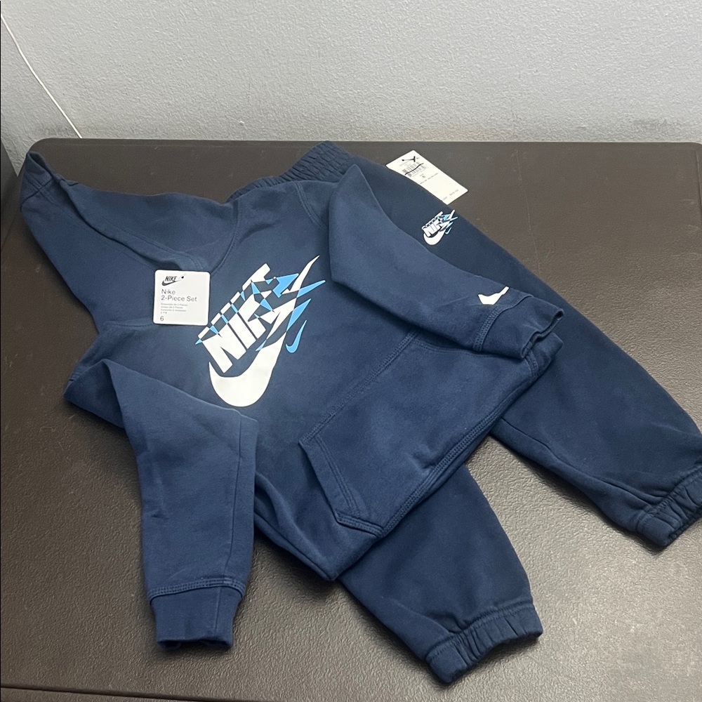 Nike Kids Navy & White Logo Hoodie and Joggers Set